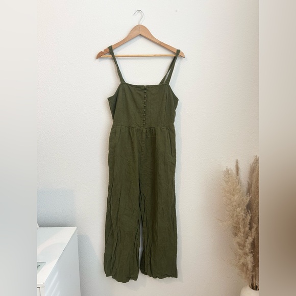 Madewell Linen Blend Olive Green Jumpsuit - Size 10 - Picture 3 of 9